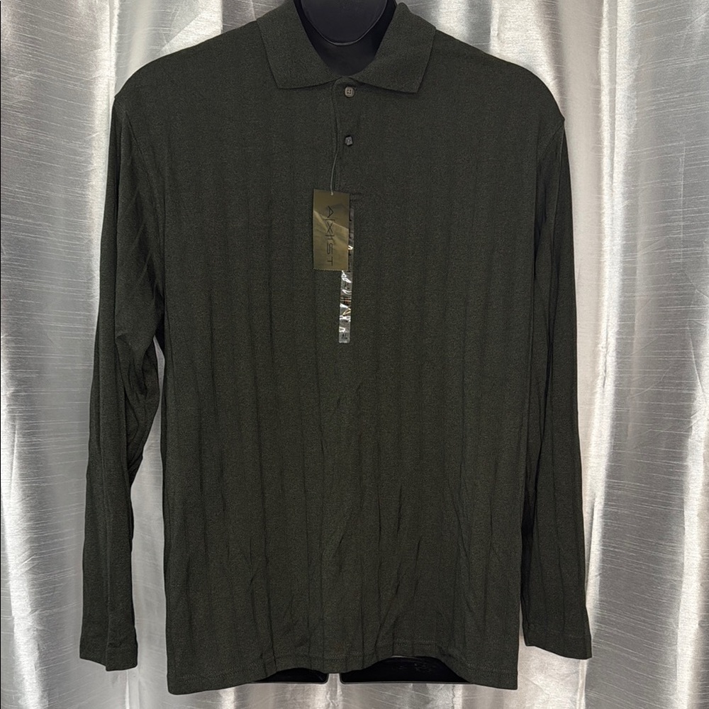 Axist Long Sleeve Ribbed Textured Seaweed Green Polo Shirt Men’s XL NWT